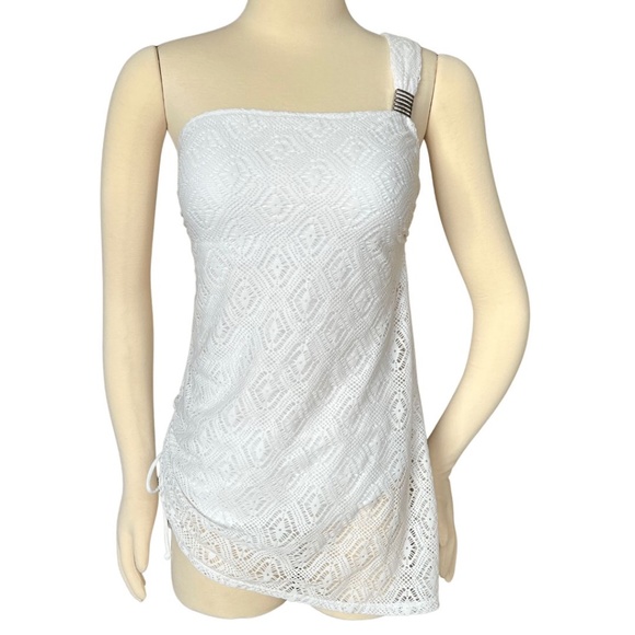 Jantzen Other - Jantzen White One-Shoulder Goddess Style Swimsuit With Lace Overlay Size 10 NWT